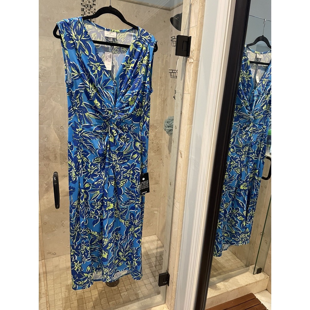 Avenue Front Twist Jersey Maxi Dress Blue Floral Stretch Plus Size 2X 18 20